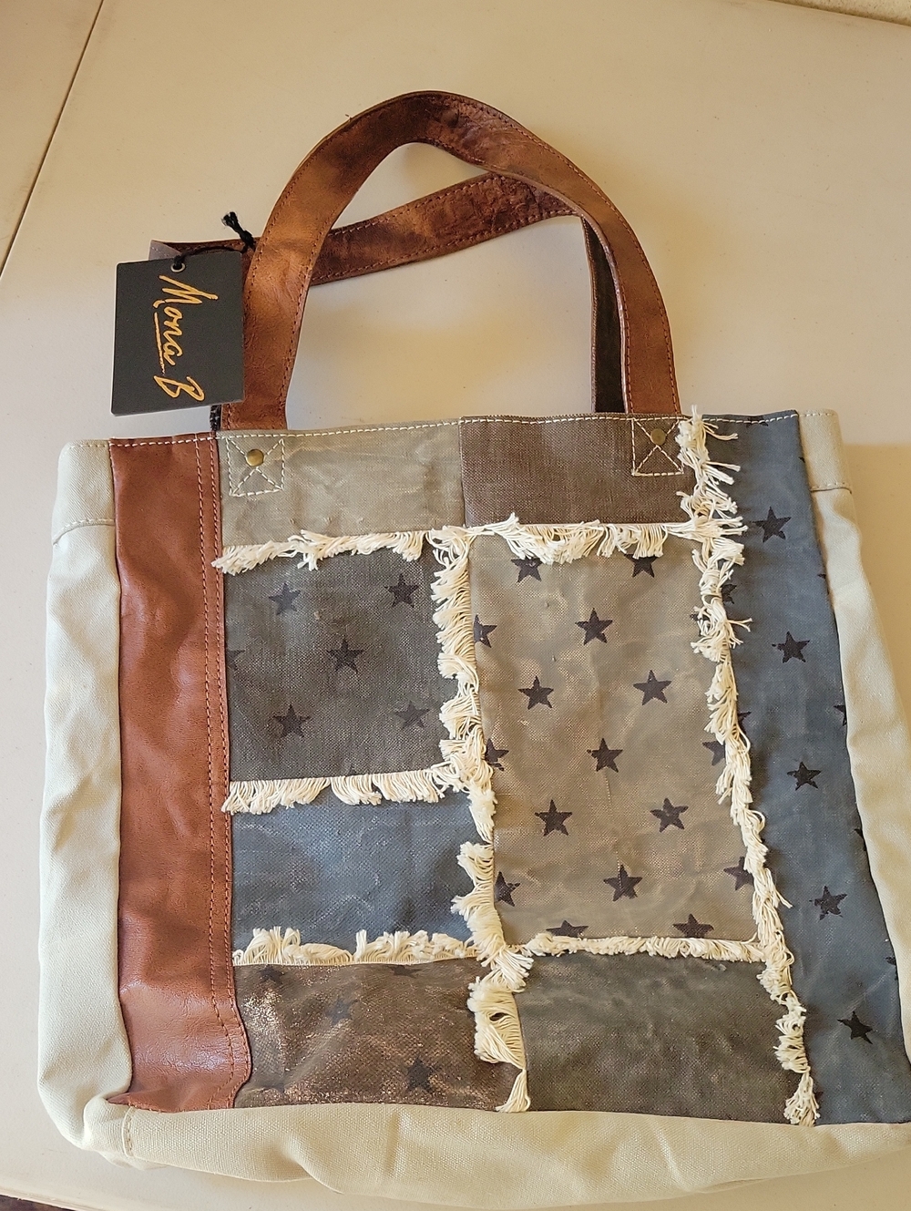 Mona B Recycled Leather & Canvas Handbag